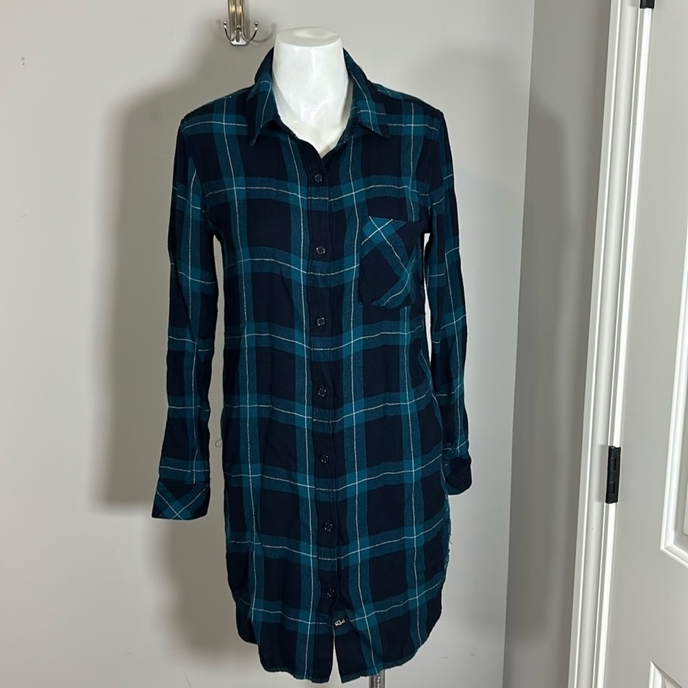 RAILS Bianca Midnight Jade Flannel Dress Long Sleeve Tunic Top Sz XS